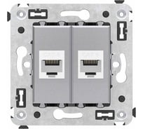 Компьютерная розетка DKC RJ 45, без шторки, в стену, кат.6, двойная, Avanti, Закаленная сталь, 1 шт. 4404694