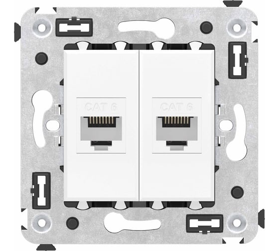 Компьютерная розетка DKC RJ 45, без шторки, в стену, кат.6, двойная, Avanti, Белое облако, 1 шт. 4400694