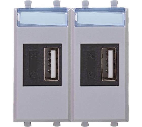 USB зарядное устройство DKC модульное, Avanti, Закаленная сталь, 2модуля, 2.1 А 1 ШТ 4404542