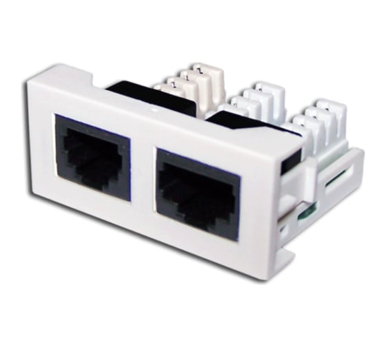 Розетка LANMASTER Mosaic 22.5x45, 1xRJ-45 Cat.5e и 1xRJ-12 Cat.3, белая, LAN-WA-LP-4512-WH 1
