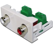 Розетка LANMASTER Mosaic 22.5x45, 2xRCA Stereo Audio, белая, LAN-WA-LP-2RCA-WH