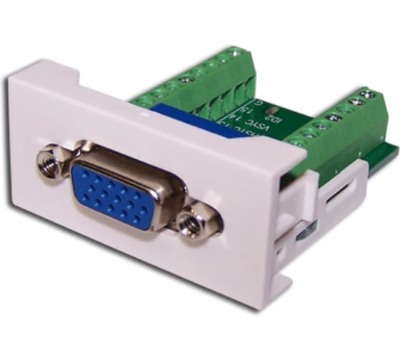 Розетка LANMASTER Mosaic 22.5x45, с адаптером VGA D-SUB HDB-15, мама, белая LAN-WA-LP-VGA16-WH 1