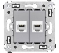 Телефонная розетка DKC RJ 12 без шторки в стену двойная, Avanti, Закаленная сталь 4404614