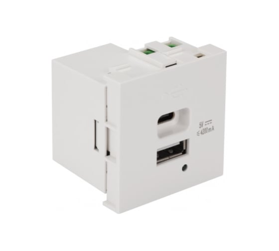 Модуль LANMASTER USB-зарядки, 1 порт USB-C и 1 порт USB-A, 4.2A/5V, 45x45, белый LAN-EZ45x45-2UCA/4.2-WH