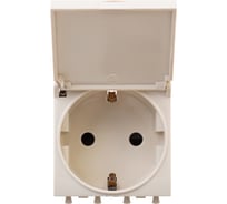 Розетка DKC с крышкой, модульная, 2P E, с защитными шторками, Avanti, Ванильная дымка, 2 модуля, 1 шт. 4405012