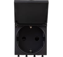 Розетка DKC с крышкой, модульная, 2P E, с защитными шторками, Avanti, Черный матовый, 2модуля, 1 шт. 4412012