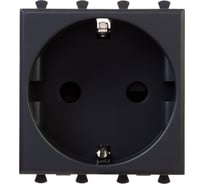 Розетка DKC модульная, 2P E, с защитными шторками, Avanti, Черный матовый, 2 модуля, 1 шт. 4412002