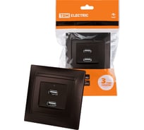Розетка TDM ELECTRIC 2USB порт 2,1А 5В шоколад Лама TDM SQ1815-0541