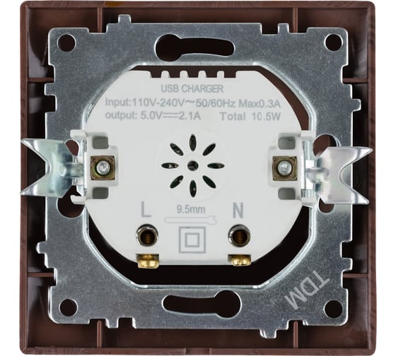 Розетка TDM ELECTRIC 2USB порт 2,1А 5В венге Лама TDM SQ1815-0441