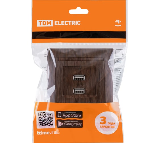 Розетка TDM ELECTRIC 2USB порт 2,1А 5В венге Лама TDM SQ1815-0441