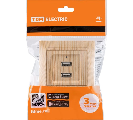 Розетка TDM ELECTRIC 2USB порт 2,1А 5В сосна Лама TDM SQ1815-0341