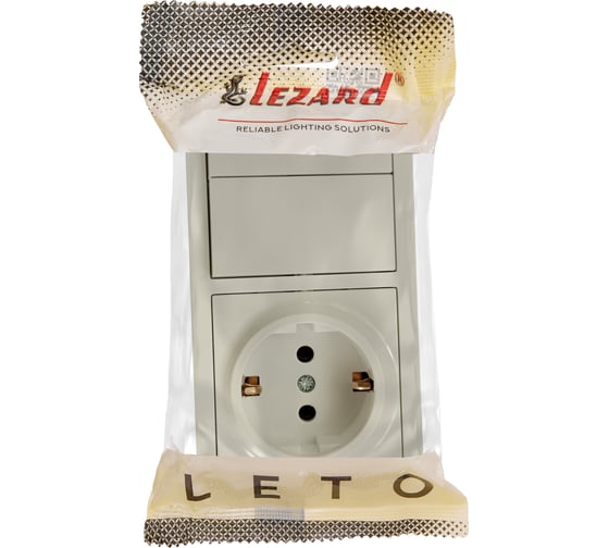 Выключатель двойной и розетка Lezard LETO с заземлением, крем, горизонтальный 752-0300-170BKP