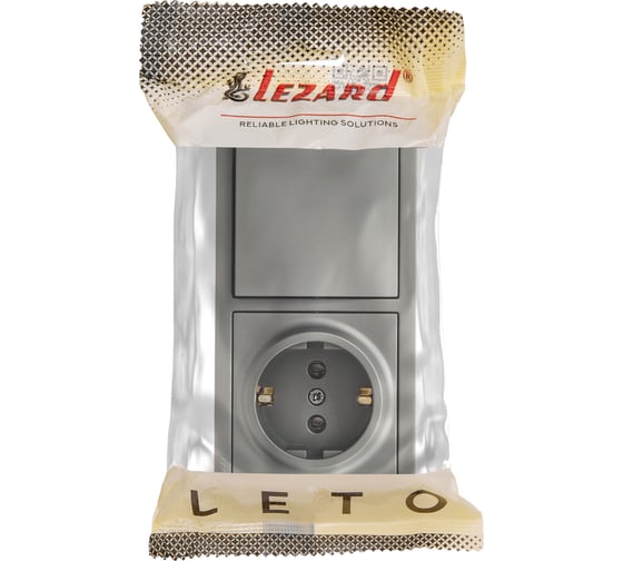 Выключатель и розетка Lezard LETO с заземлением, платина, горизонтальный 752-3500-170BAP