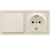 Выключатель и розетка Lezard LETO с заземлением, крем, горизонтальный 752-0300-170BAP