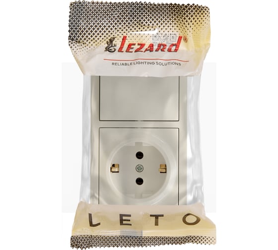Выключатель и розетка Lezard LETO с заземлением, крем, горизонтальный 752-0300-170BAP