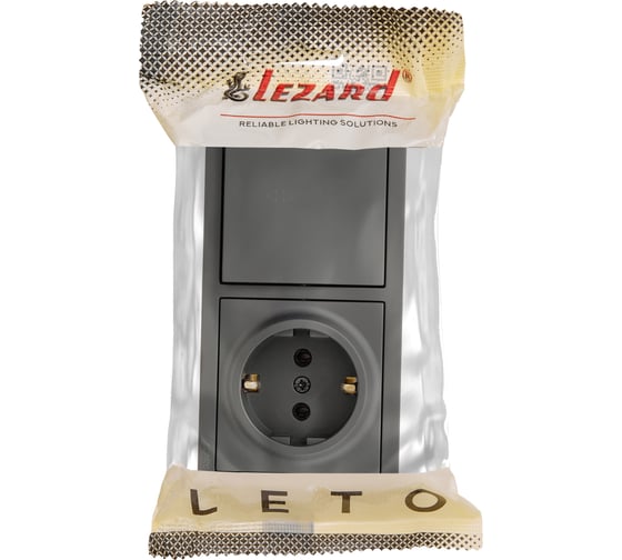 Выключатель проходной и розетка Lezard LETO с заземлением, платина, горизонтальный 752-3500-170BVP