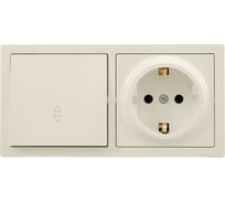 Выключатель проходной и розетка Lezard LETO с заземлением, крем, горизонтальный 752-0300-170BVP
