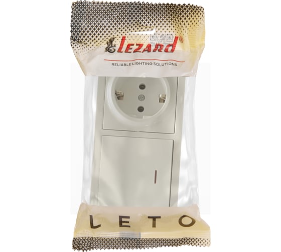 Выключатель с подсветкой и розетка Lezard LETO с заземлением, крем, горизонтальный 752-0300-170BIP