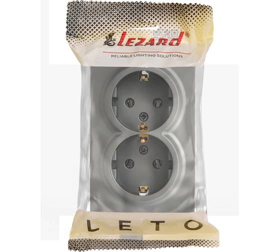 Розетка двойная Lezard LETO с заземлением, закрытый корпус, ПБТ, платина 752-3500-127B