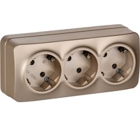Розетка 3-я IEK GLORY с заземляющим контактом, без защитных шторок, открытой установки, 16А, РС23-3-ХШм, шампань матовый ERH31-K37M-16