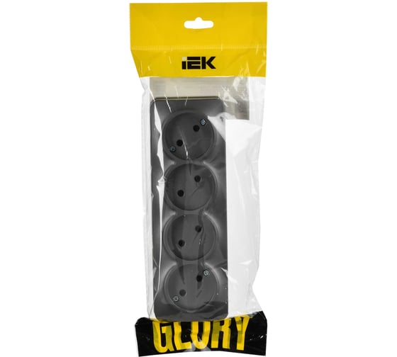 Розетка 4-я IEK GLORY без заземляющего контакта, без защитных шторок, открытой установки, 10А, РС24-2-ХСм, сталь матовый ERH40-K46M-10
