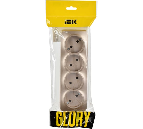 Розетка 4-я IEK GLORY без заземляющего контакта, без защитных шторок, открытой установки, 10А, РС24-2-ХШм, шампань матовый ERH40-K37M-10
