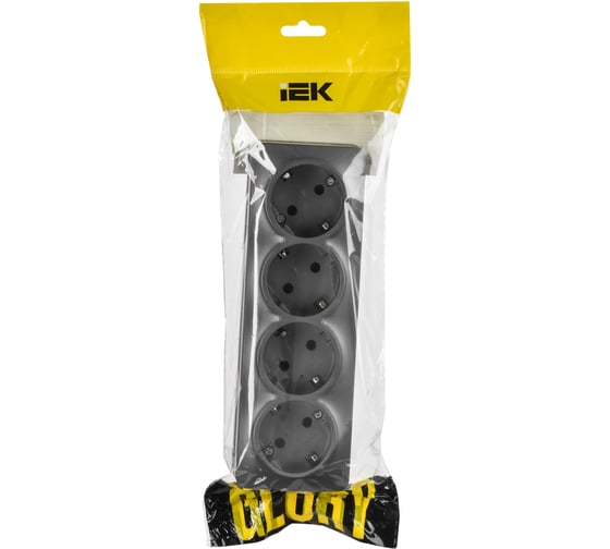 Розетка 4-я IEK GLORY с заземляющим контактом, без защитных шторок, открытой установки, 16А, РС24-3-ХСм, сталь матовый ERH41-K46M-16