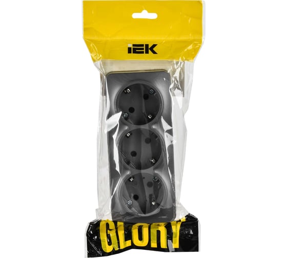 Розетка 3-я IEK GLORY с заземляющим контактом, без защитных шторок, открытой установки, 16А, РС23-3-ХСм, сталь матовый ERH31-K46M-16