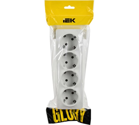 Розетка 4-я IEK GLORY с заземляющим контактом, без защитных шторок, открытой установки, 16А, РС24-3-ХБм, белый матовый ERH41-K01M-16