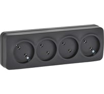 Розетка 4-я IEK GLORY без заземляющего контакта, без защитных шторок, открытой установки, 10А, РС24-2-ХЧм, черный матовый ERH40-K02M-10