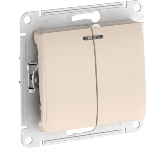 Выключатель 2-клавишный Systeme Electric GLOSSA с подсветкой, сх.5а, 10АХ, мех., быстрозажим. клем., бежевый GSL000253S