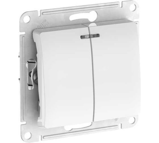 Выключатель 2-клавишный Systeme Electric GLOSSA с подсветкой, сх.5а, 10АХ, мех., быстрозажим. клем., белый GSL000153S