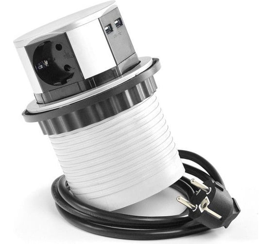 Выдвижной встраиваемый розеточный блок GTV на 3 EURO розетки и 2 USB AE-BPW3S100U-53