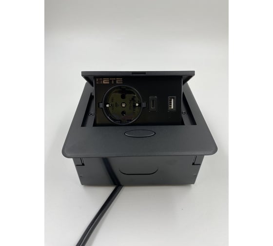 Выдвижной встраиваемый розеточный блок SETE на 1 EURO розетки и 2 USB SBT-1UC-20 1