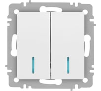 Выключатель Intro Accent 610501М двойной с подсветкой, 10А250В, IP20, СУ, AL/CU, белый матовый Б0063507