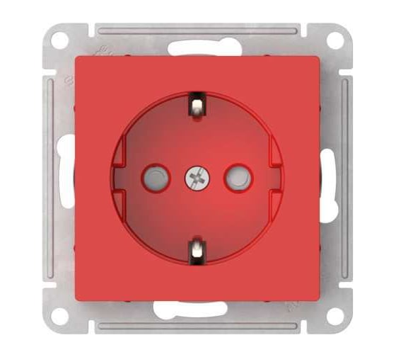 Розетка Systeme Electric ATLASDESIGN с заземлением со шторками, 16А, мех., быстрозажим. клем., красный ATN002045S