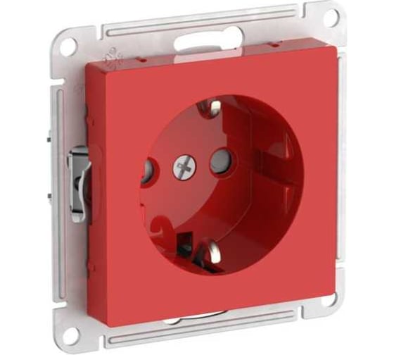 Розетка Systeme Electric ATLASDESIGN с заземлением со шторками, 16А, мех., быстрозажим. клем., красный ATN002045S