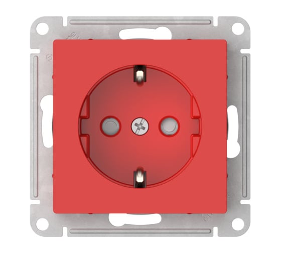 Розетка Systeme Electric ATLASDESIGN с заземлением со шторками, 16А, мех., быстрозажим. клем., красный ATN002045S