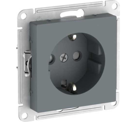 Розетка Systeme Electric ATLASDESIGN с заземлением со шторками, 16А, мех., быстрозажим. клем., грифель ATN000745S