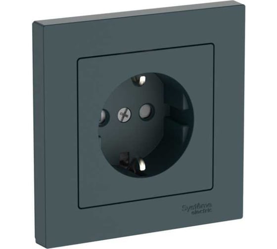 Розетка Systeme Electric ATLASDESIGN с заземлением со шторками, 16А, в сборе, быстрозажим. клем., изумруд ATN000844S