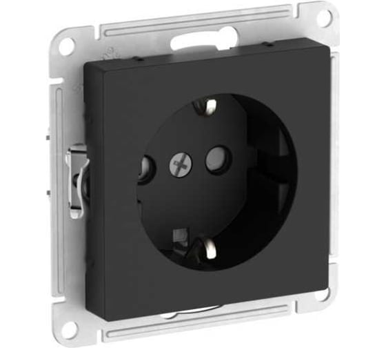 Розетка Systeme Electric ATLASDESIGN с заземлением со шторками, 16А, мех., быстрозажим. клем., карбон ATN001045S