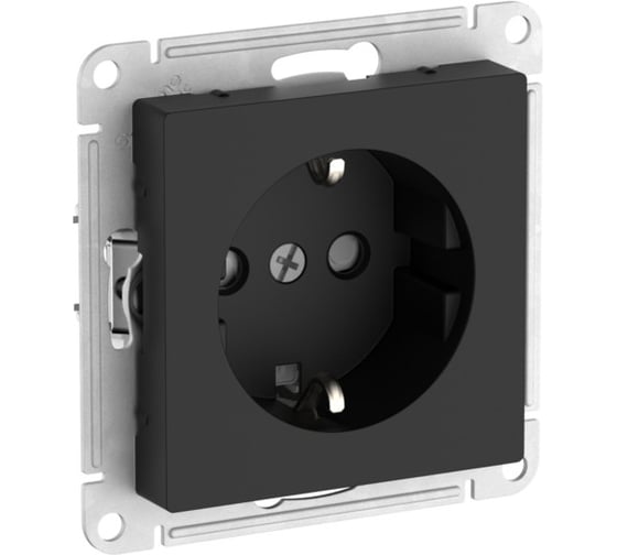 Розетка Systeme Electric ATLASDESIGN с заземлением со шторками, 16А, мех., быстрозажим. клем., карбон ATN001045S