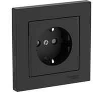 Розетка Systeme Electric ATLASDESIGN с заземлением со шторками, 16А, в сборе, быстрозажим. клем., карбон ATN001044S