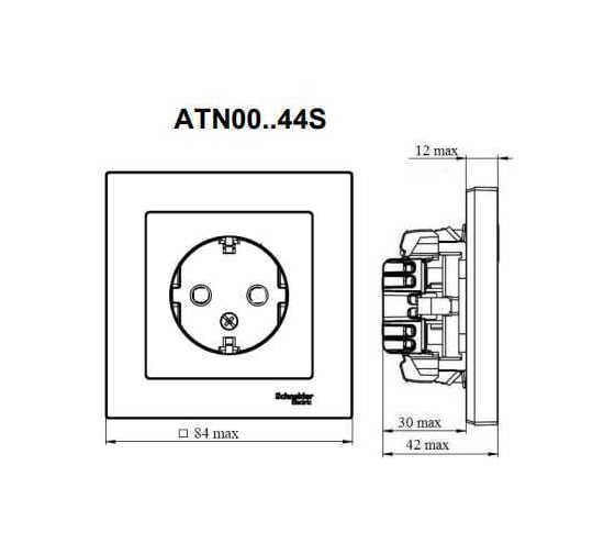 Розетка Systeme Electric ATLASDESIGN с заземлением со шторками, 16А, в сборе, быстрозажим. клем., карбон ATN001044S