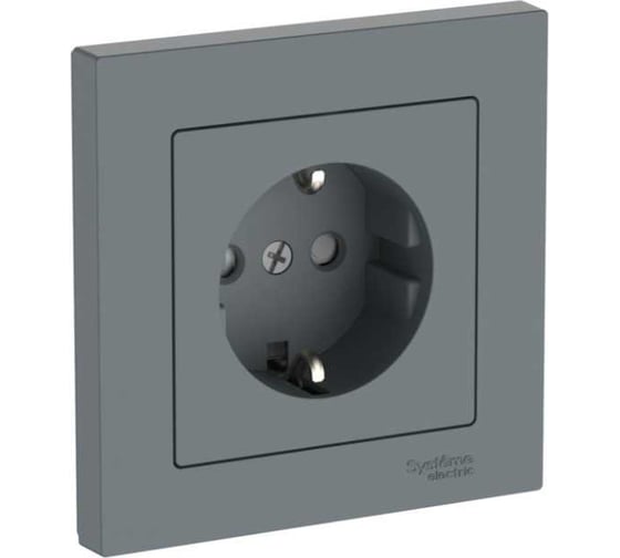 Розетка Systeme Electric ATLASDESIGN с заземлением со шторками, 16А, в сборе, быстрозажим. клем., грифель ATN000744S