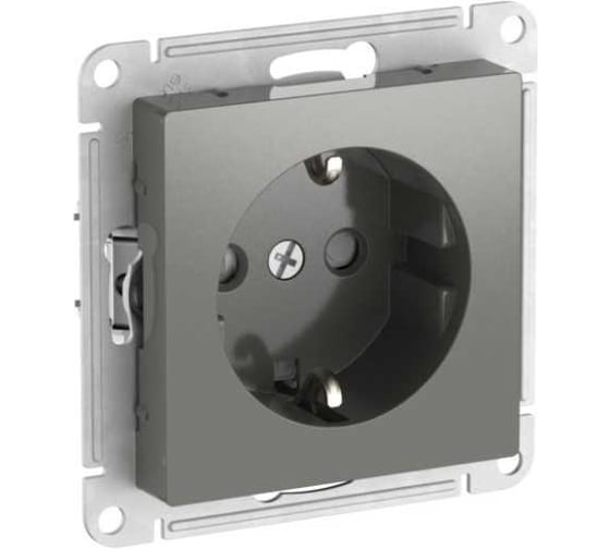Розетка Systeme Electric ATLASDESIGN с заземлением со шторками, 16А, мех., быстрозажим. клем., сталь ATN000945S