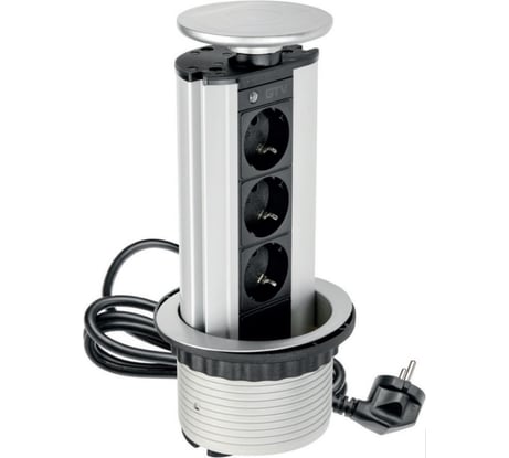 Выдвижной встраиваемый розеточный блок GTV на 3 EURO розетки AE-BPW3GS-80