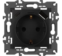 Розетка ЭРА Elegance 14-4108-05 2PE 16A250В со шторками с USB typeAC 5В3А антрацит Б0067724