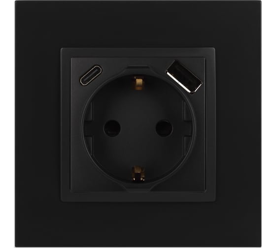 Розетка ЭРА Elegance 14-4108-05 2PE 16A250В со шторками с USB typeAC 5В3А антрацит Б0067724