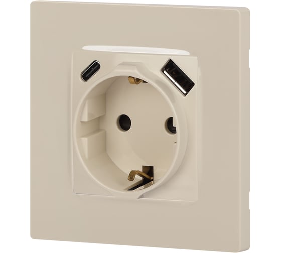 Розетка ЭРА Серия 12 12-4108-02 2PE 16A250В со шторками с USB typeAC 5В3А слоновая кость Б0067731